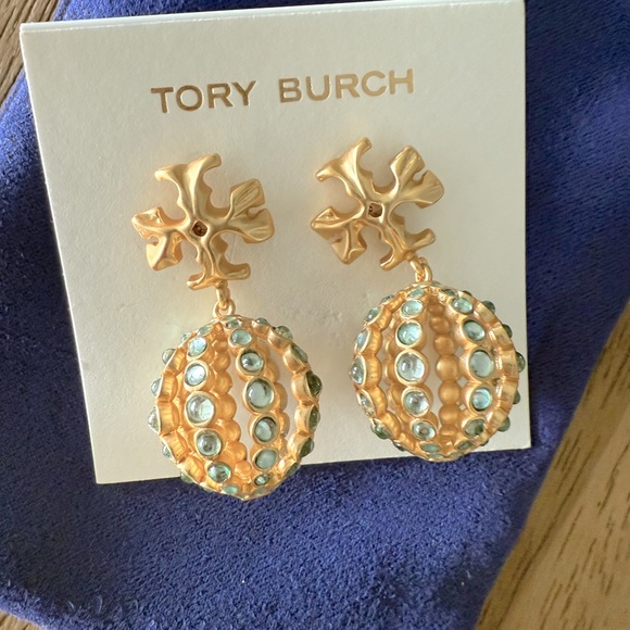 Tory Burch Gold and Aqua Earrings - Picture 1 of 6